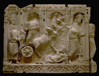 Elia che sale al cielo, sarcofago Traditio legis Louvre