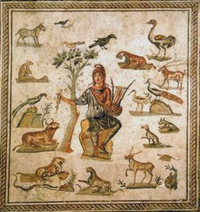 Orfeo circondato dagli animali. Mosaico pavimentale romano, da Palermo. 