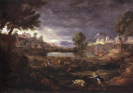Poussin: Paessaggio con temporale e Piramo e Tisbe