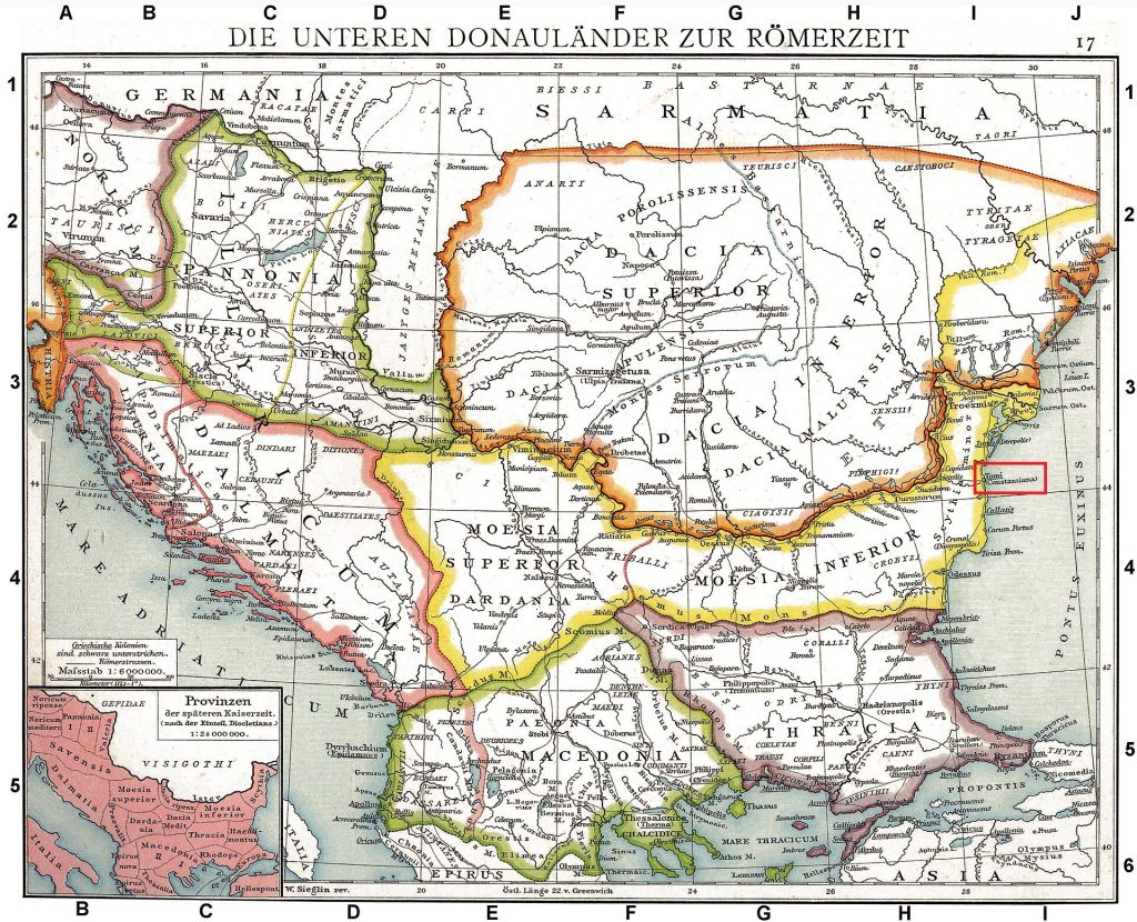Antica mappa dei paesi dell'impero Romano a sud del Danubio 